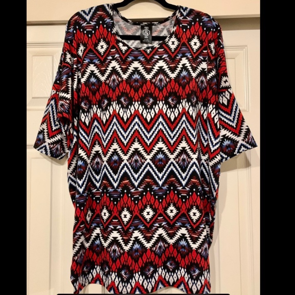 Agnes & Dora XXL Dolman Tunic Top EUC Red Blue Wht